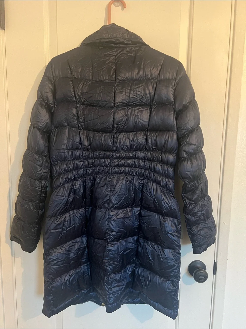 Michael Kors Navy Long Quilted Packable Puffer Coat with Gold-Tone Hardware